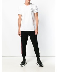 weißes und schwarzes bedrucktes T-Shirt mit einem V-Ausschnitt von Plein Sport