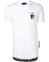 weißes und schwarzes bedrucktes T-Shirt mit einem V-Ausschnitt von Philipp Plein