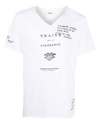 weißes und schwarzes bedrucktes T-Shirt mit einem V-Ausschnitt von Zadig & Voltaire