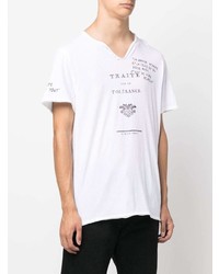 weißes und schwarzes bedrucktes T-Shirt mit einem V-Ausschnitt von Zadig & Voltaire