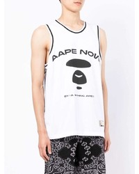 weißes und schwarzes bedrucktes Trägershirt von AAPE BY A BATHING APE