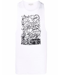 weißes und schwarzes bedrucktes Trägershirt von Alexander McQueen
