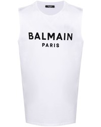 weißes und schwarzes bedrucktes Trägershirt von Balmain