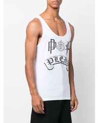 weißes und schwarzes bedrucktes Trägershirt von Philipp Plein