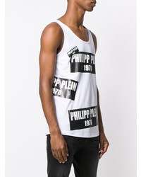 weißes und schwarzes bedrucktes Trägershirt von Philipp Plein