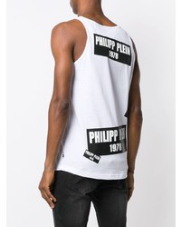 weißes und schwarzes bedrucktes Trägershirt von Philipp Plein