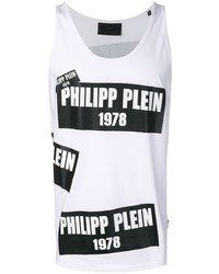 weißes und schwarzes bedrucktes Trägershirt von Philipp Plein