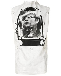 weißes und schwarzes bedrucktes Trägershirt von Raf Simons