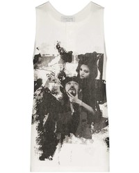 weißes und schwarzes bedrucktes Trägershirt von Yohji Yamamoto