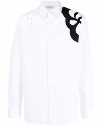 weißes und schwarzes besticktes Langarmhemd von Alexander McQueen