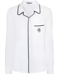 weißes und schwarzes besticktes Langarmhemd von Dolce & Gabbana
