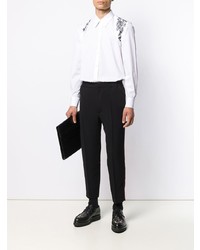 weißes und schwarzes besticktes Langarmhemd von Alexander McQueen