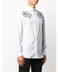 weißes und schwarzes besticktes Langarmhemd von Philipp Plein