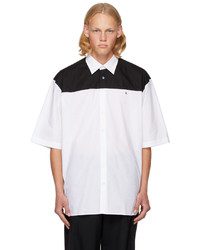 weißes und schwarzes besticktes Langarmhemd von Raf Simons