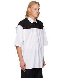 weißes und schwarzes besticktes Langarmhemd von Raf Simons