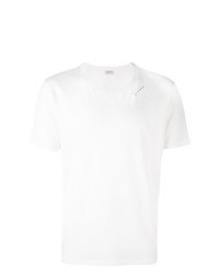 weißes und schwarzes besticktes T-Shirt mit einem Rundhalsausschnitt
