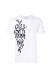 weißes und schwarzes besticktes T-Shirt mit einem Rundhalsausschnitt von Alexander McQueen