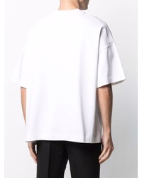 weißes und schwarzes besticktes T-Shirt mit einem Rundhalsausschnitt von Ami Paris