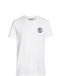 weißes und schwarzes besticktes T-Shirt mit einem Rundhalsausschnitt von Burberry