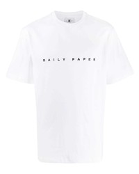 weißes und schwarzes besticktes T-Shirt mit einem Rundhalsausschnitt von Daily Paper