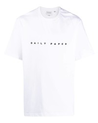weißes und schwarzes besticktes T-Shirt mit einem Rundhalsausschnitt von Daily Paper