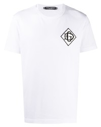 weißes und schwarzes besticktes T-Shirt mit einem Rundhalsausschnitt von Dolce & Gabbana