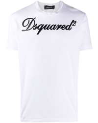 weißes und schwarzes besticktes T-Shirt mit einem Rundhalsausschnitt von DSQUARED2
