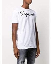 weißes und schwarzes besticktes T-Shirt mit einem Rundhalsausschnitt von DSQUARED2