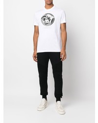 weißes und schwarzes besticktes T-Shirt mit einem Rundhalsausschnitt von Versace