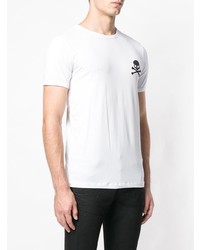 weißes und schwarzes besticktes T-Shirt mit einem Rundhalsausschnitt von Philipp Plein