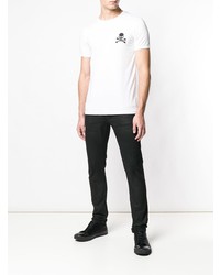 weißes und schwarzes besticktes T-Shirt mit einem Rundhalsausschnitt von Philipp Plein