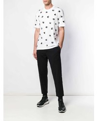 weißes und schwarzes besticktes T-Shirt mit einem Rundhalsausschnitt von McQ Alexander McQueen