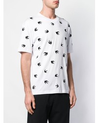 weißes und schwarzes besticktes T-Shirt mit einem Rundhalsausschnitt von McQ Alexander McQueen