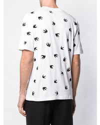 weißes und schwarzes besticktes T-Shirt mit einem Rundhalsausschnitt von McQ Alexander McQueen