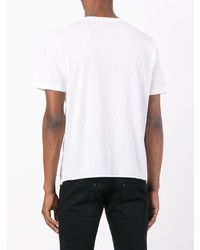 weißes und schwarzes besticktes T-Shirt mit einem Rundhalsausschnitt von Saint Laurent