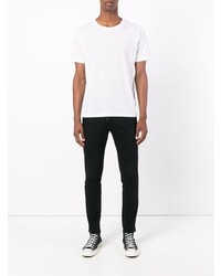 weißes und schwarzes besticktes T-Shirt mit einem Rundhalsausschnitt von Saint Laurent