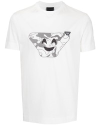 weißes und schwarzes besticktes T-Shirt mit einem Rundhalsausschnitt von Emporio Armani