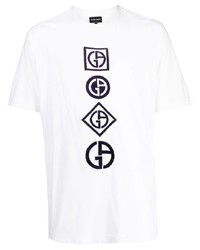 weißes und schwarzes besticktes T-Shirt mit einem Rundhalsausschnitt von Giorgio Armani