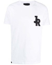 weißes und schwarzes besticktes T-Shirt mit einem Rundhalsausschnitt von John Richmond