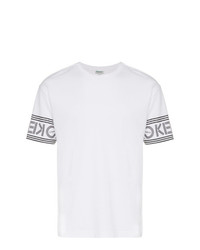 weißes und schwarzes besticktes T-Shirt mit einem Rundhalsausschnitt von Kenzo