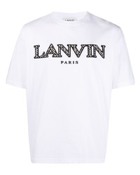 weißes und schwarzes besticktes T-Shirt mit einem Rundhalsausschnitt von Lanvin