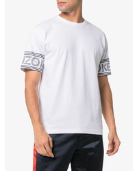 weißes und schwarzes besticktes T-Shirt mit einem Rundhalsausschnitt von Kenzo