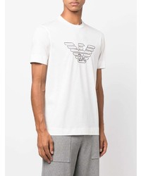 weißes und schwarzes besticktes T-Shirt mit einem Rundhalsausschnitt von Emporio Armani