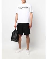 weißes und schwarzes besticktes T-Shirt mit einem Rundhalsausschnitt von Lanvin