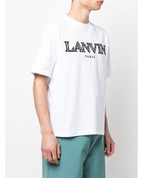 weißes und schwarzes besticktes T-Shirt mit einem Rundhalsausschnitt von Lanvin