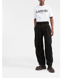 weißes und schwarzes besticktes T-Shirt mit einem Rundhalsausschnitt von Lanvin