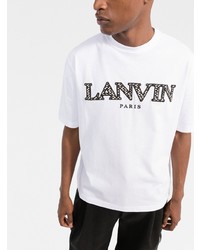 weißes und schwarzes besticktes T-Shirt mit einem Rundhalsausschnitt von Lanvin
