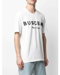 weißes und schwarzes besticktes T-Shirt mit einem Rundhalsausschnitt von Buscemi