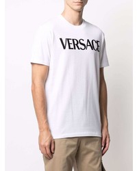 weißes und schwarzes besticktes T-Shirt mit einem Rundhalsausschnitt von Versace