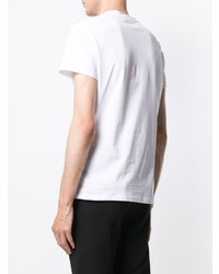 weißes und schwarzes besticktes T-Shirt mit einem Rundhalsausschnitt von Balmain